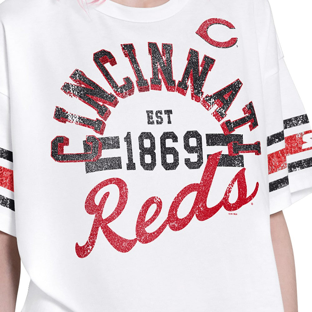 Cincinnati Reds Starter Women's Cropped Hurry Up Offense T-Shirt - White