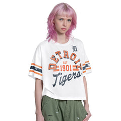 Detroit Tigers Starter Women's Cropped Hurry Up Offense T-Shirt - White
