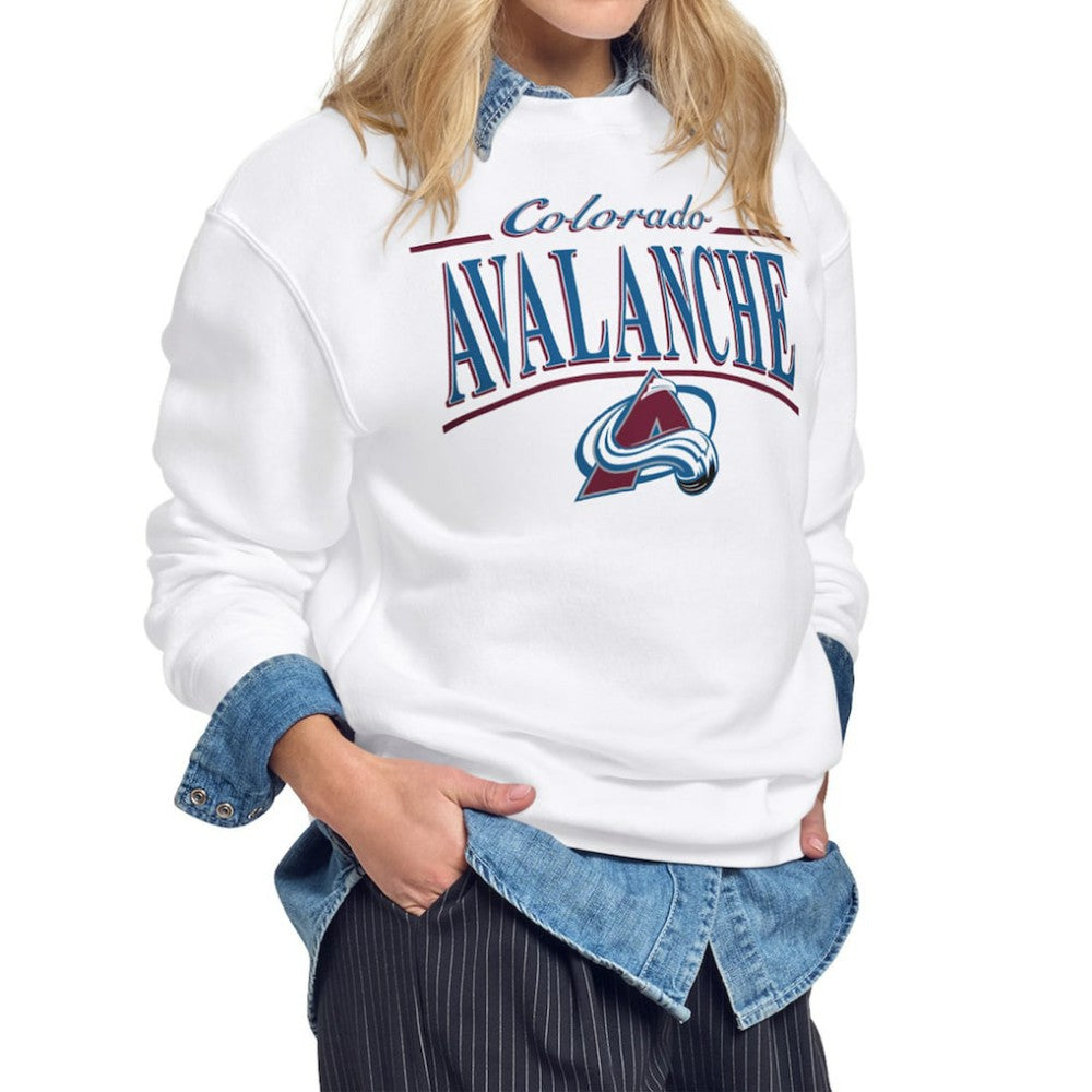 Colorado Avalanche Starter Women's Arch Stripe Fleece Sweatshirt White