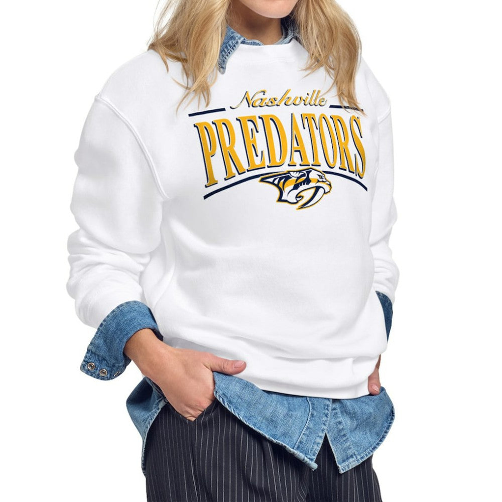 Nashville Predators Starter Women's Arch Stripe Fleece Sweatshirt White
