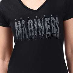 Seattle Mariners G-III 4Her by Carl Banks Women's Metallic Drop Lightweight V-Neck T-Shirt - Black
