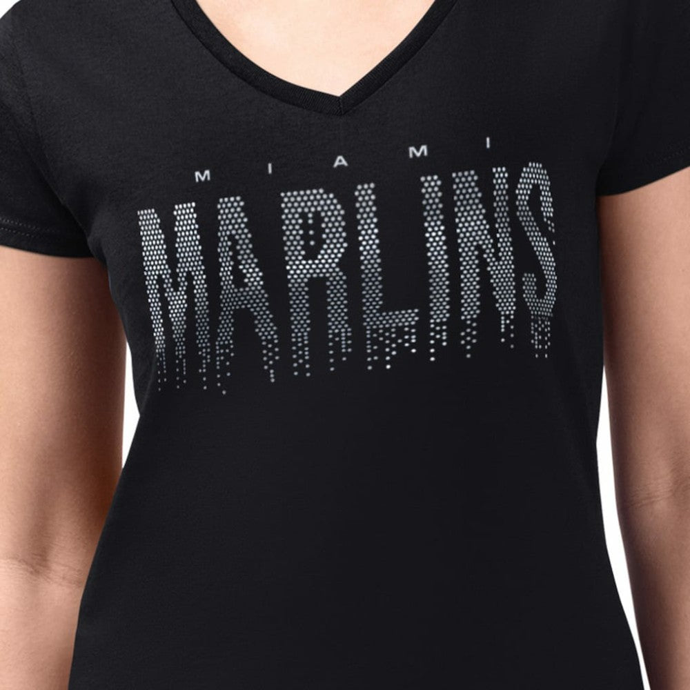 Miami Marlins G-III 4Her by Carl Banks Women's Metallic Drop Lightweight V-Neck T-Shirt - Black