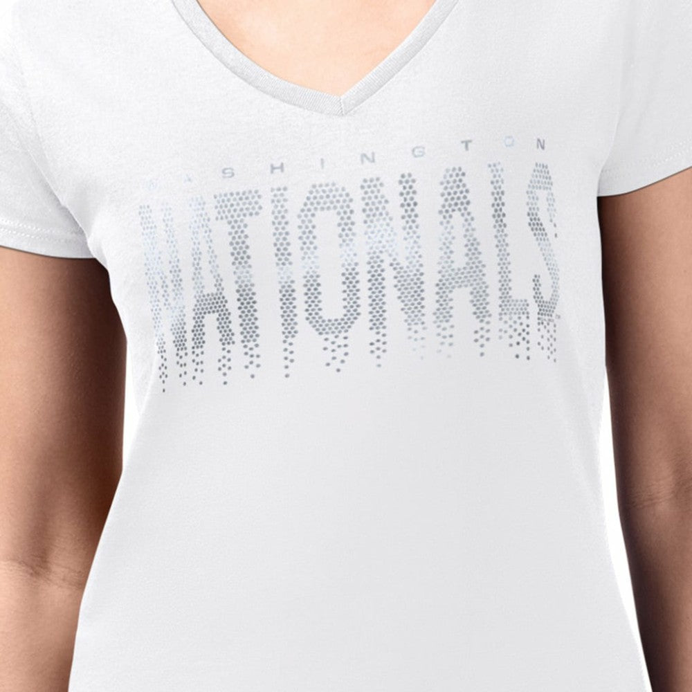 Washington Nationals G-III 4Her by Carl Banks Women's Metallic Drop Lightweight V-Neck T-Shirt - White