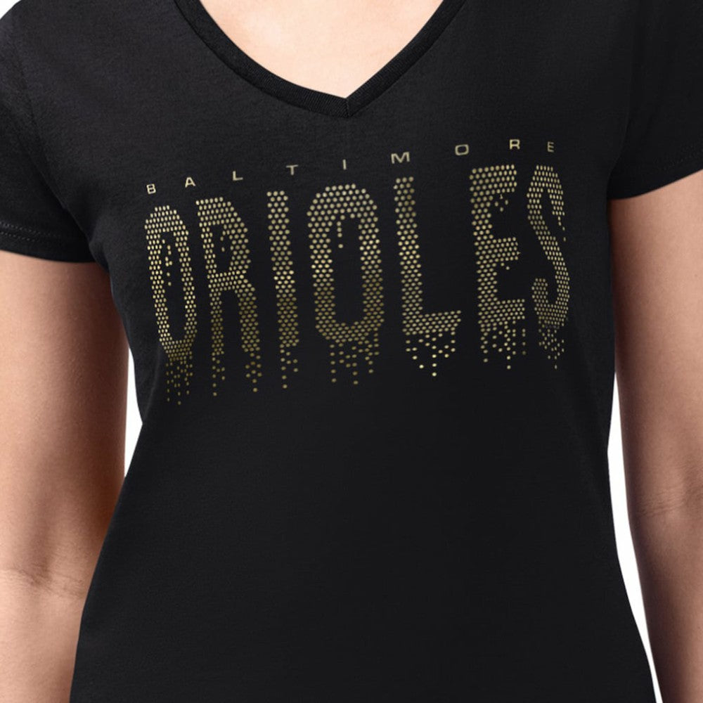 Baltimore Orioles G-III 4Her by Carl Banks Women's Metallic Drop Lightweight V-Neck T-Shirt - Black