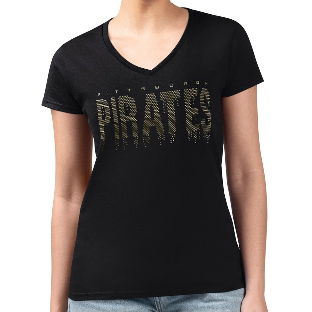 Pittsburgh Pirates G-III 4Her by Carl Banks Women's Metallic Drop Lightweight V-Neck T-Shirt - Black