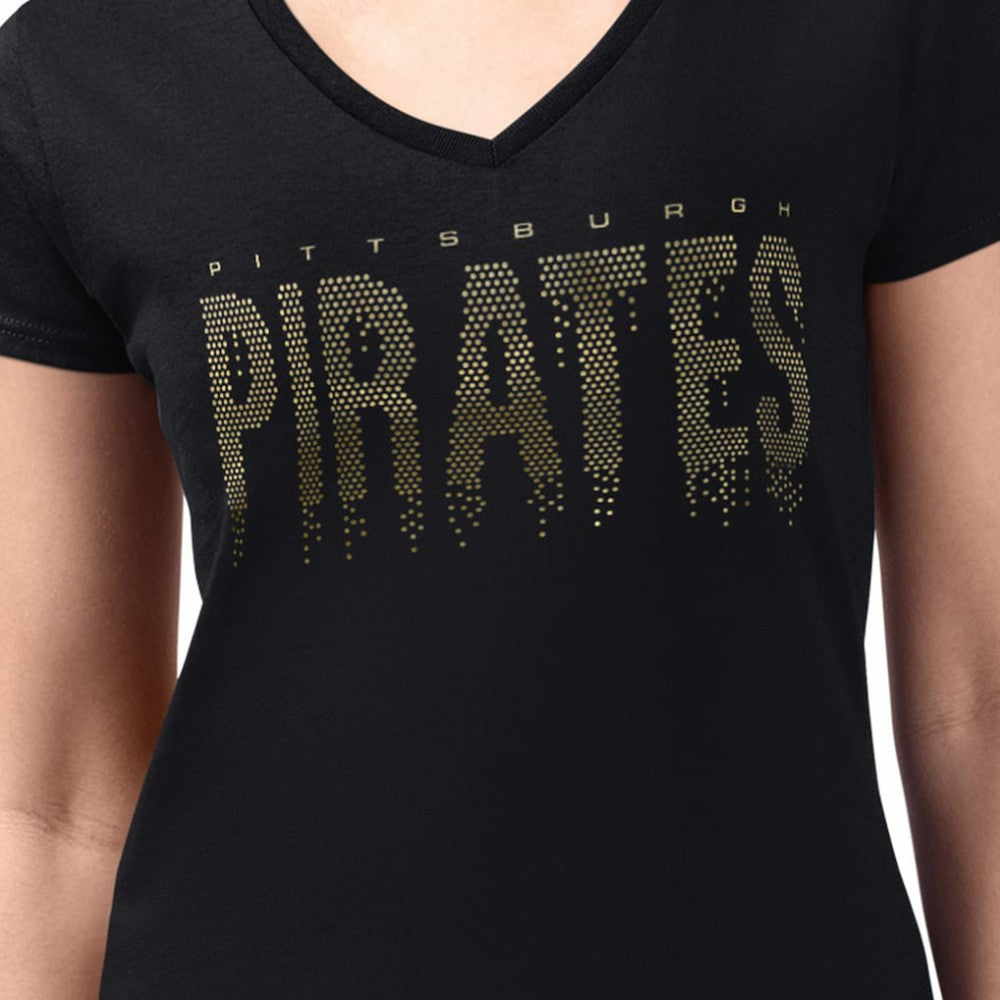 Pittsburgh Pirates G-III 4Her by Carl Banks Women's Metallic Drop Lightweight V-Neck T-Shirt - Black