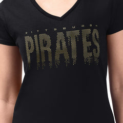 Pittsburgh Pirates G-III 4Her by Carl Banks Women's Metallic Drop Lightweight V-Neck T-Shirt - Black