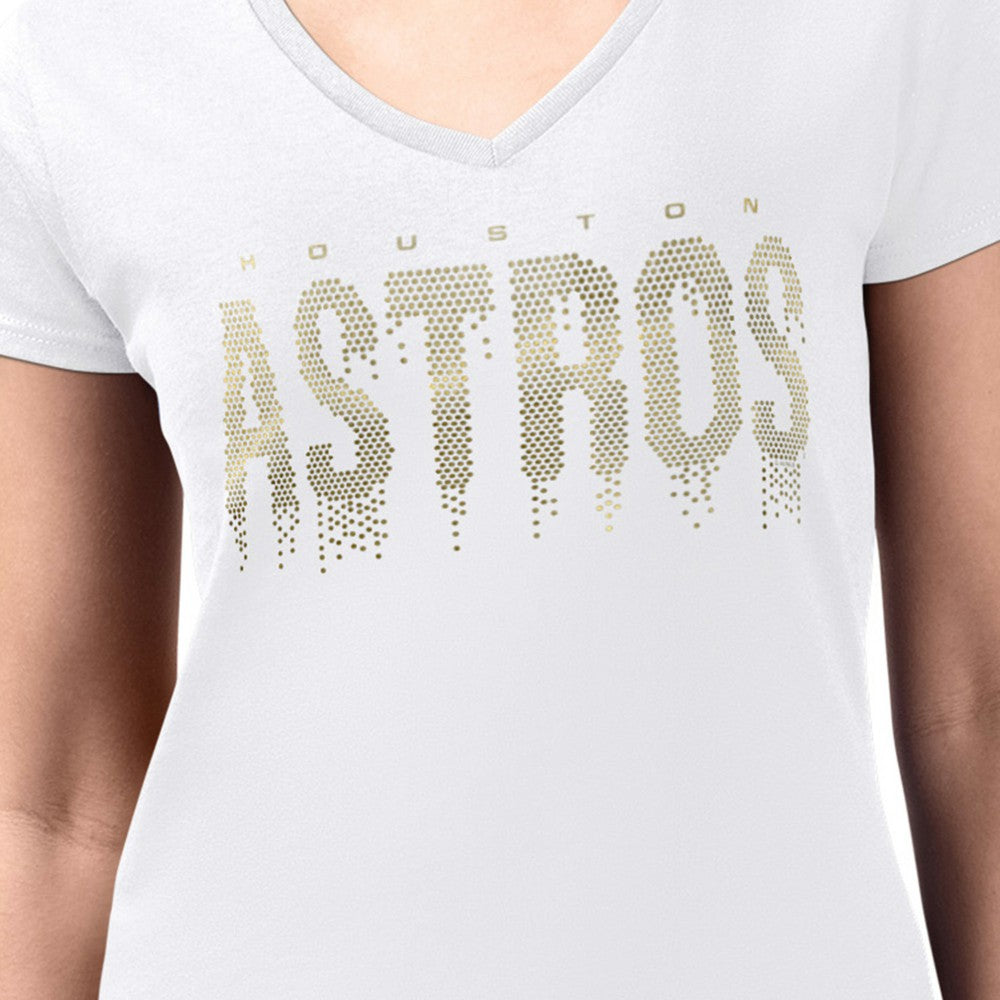 Houston Astros G-III 4Her by Carl Banks Women's Metallic Drop Lightweight V-Neck T-Shirt - White