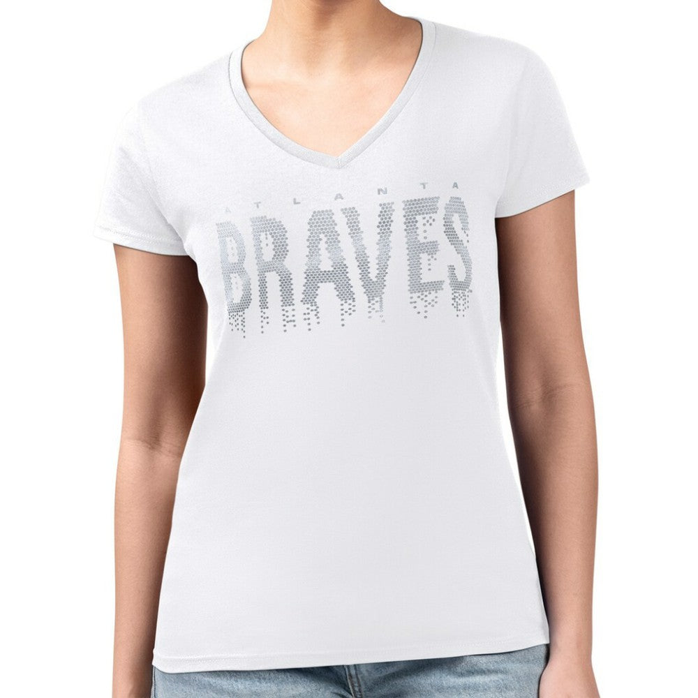 Atlanta Braves G-III 4Her by Carl Banks Women's Metallic Drop Lightweight V-Neck T-Shirt - White