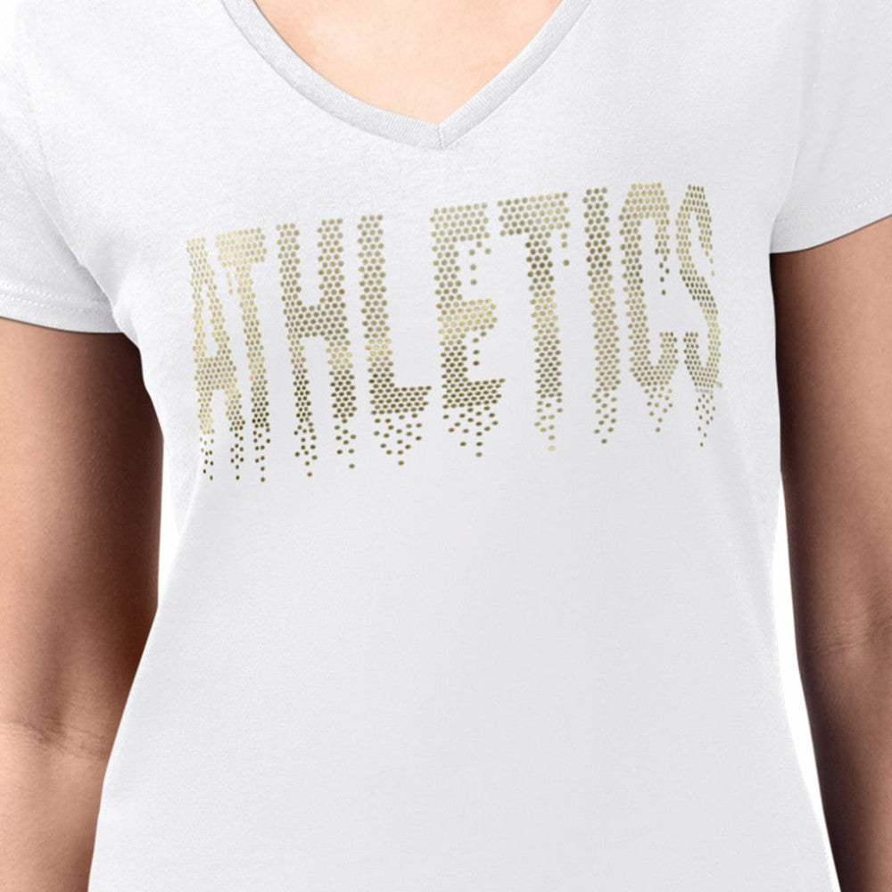 Athletics G-III 4Her by Carl Banks Women's Metallic Drop Lightweight V-Neck T-Shirt - White