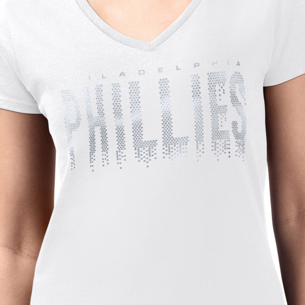 Philadelphia Phillies G-III 4Her by Carl Banks Women's Metallic Drop Lightweight V-Neck T-Shirt - White