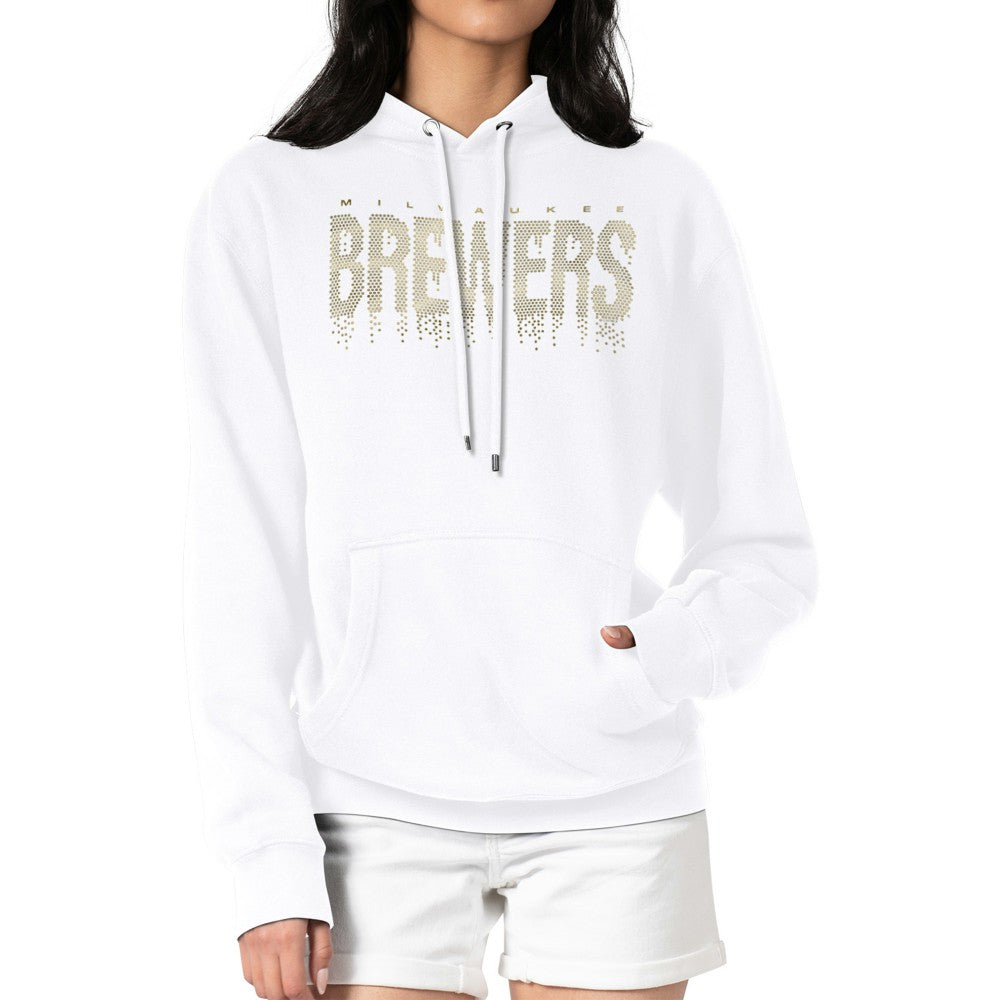 Milwaukee Brewers G-III 4Her by Carl Banks Women's Metallic Drop Fleece Hoodie - White