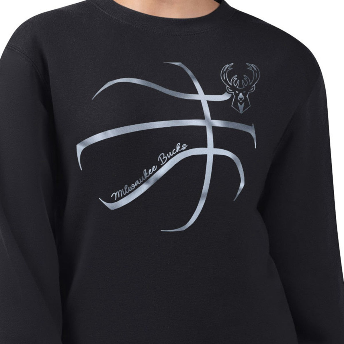 Milwaukee Bucks G-III 4Her by Carl Banks Women's Metallic Print Basketball Sketch Fleece Sweatshirt - Black sale