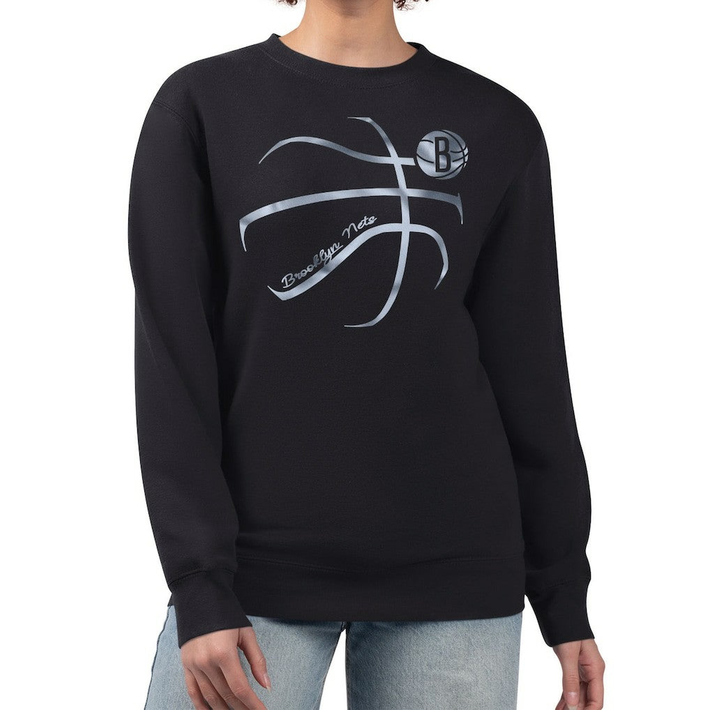 Brooklyn Nets G-III 4Her by Carl Banks Women's Metallic Print Basketball Sketch Fleece Sweatshirt - Black shop