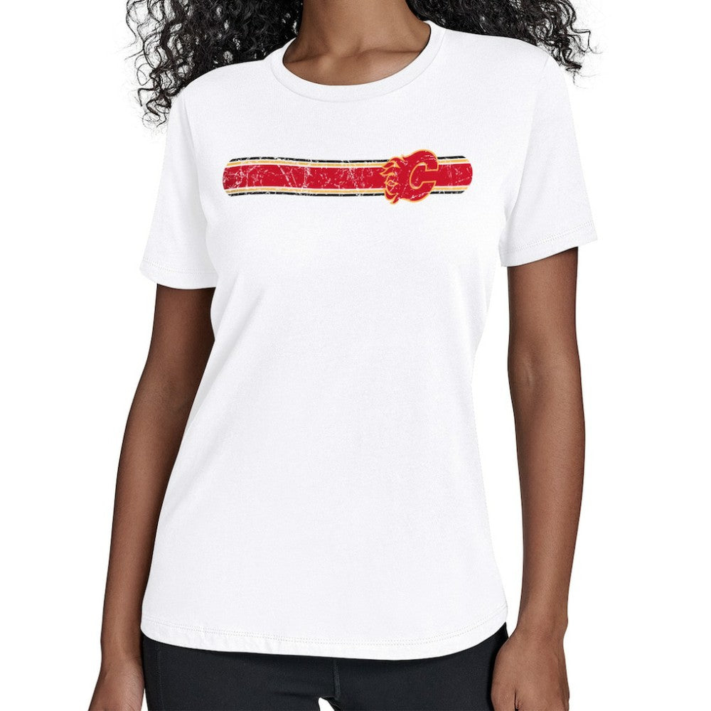 Calgary Flames Starter Women's Team Stripe T-Shirt White