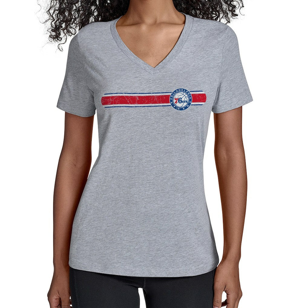 Philadelphia 76ers Starter Women's Team Stripe V-Neck T-Shirt - Gray outlet