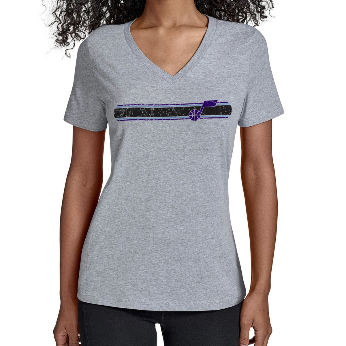 Utah Jazz Starter Women's Team Stripe V-Neck T-Shirt - Gray cheap
