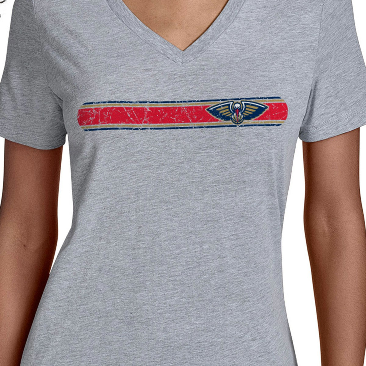 New Orleans Pelicans Starter Women's Team Stripe V-Neck T-Shirt - Gray cheap