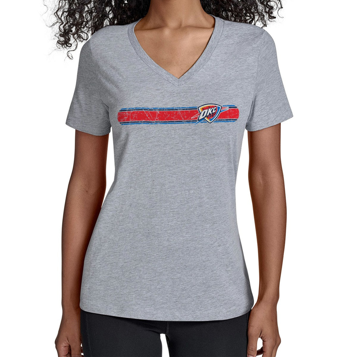 Oklahoma City Thunder Starter Women's Team Stripe V-Neck T-Shirt - Gray discount