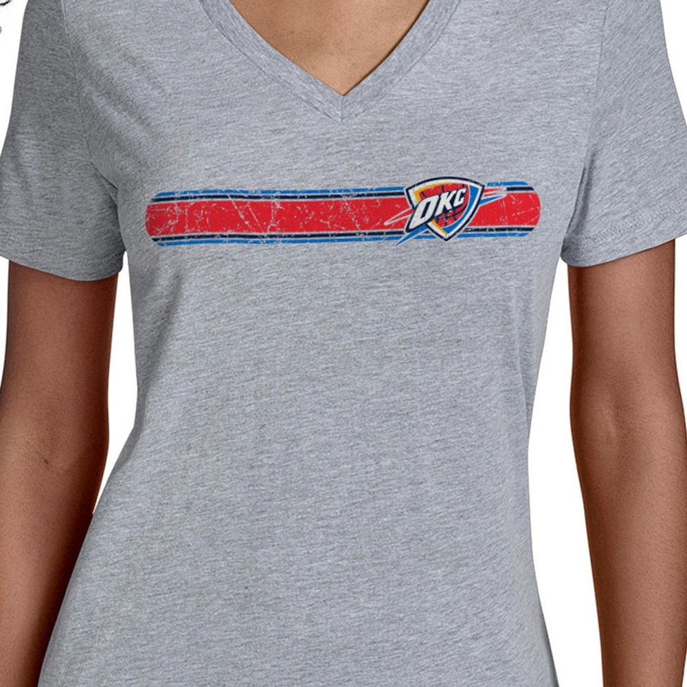 Oklahoma City Thunder Starter Women's Team Stripe V-Neck T-Shirt - Gray discount