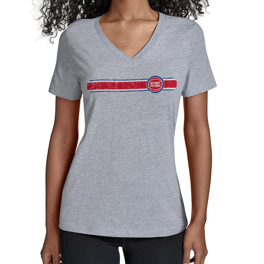 Detroit Pistons Starter Women's Team Stripe V-Neck T-Shirt sale - Gray online