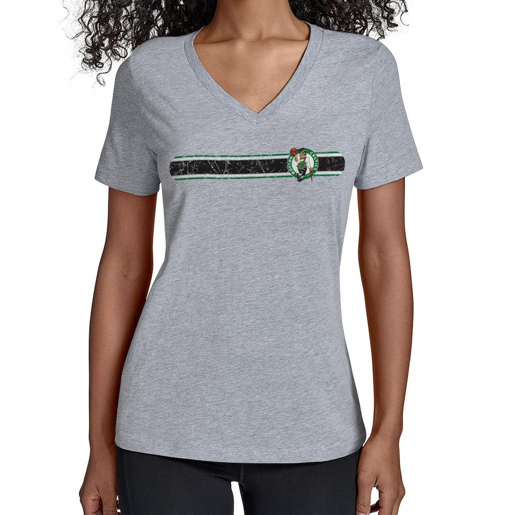 Boston Celtics Starter Women's Team Stripe V-Neck T-Shirt - Gray cheap