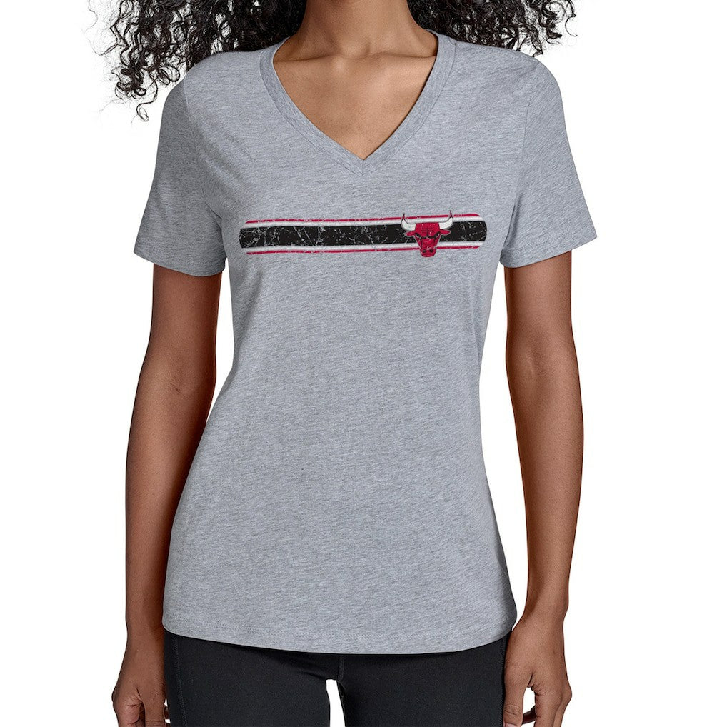 Chicago Bulls Starter Women's Team Stripe V-Neck T-Shirt sale - Gray for sale