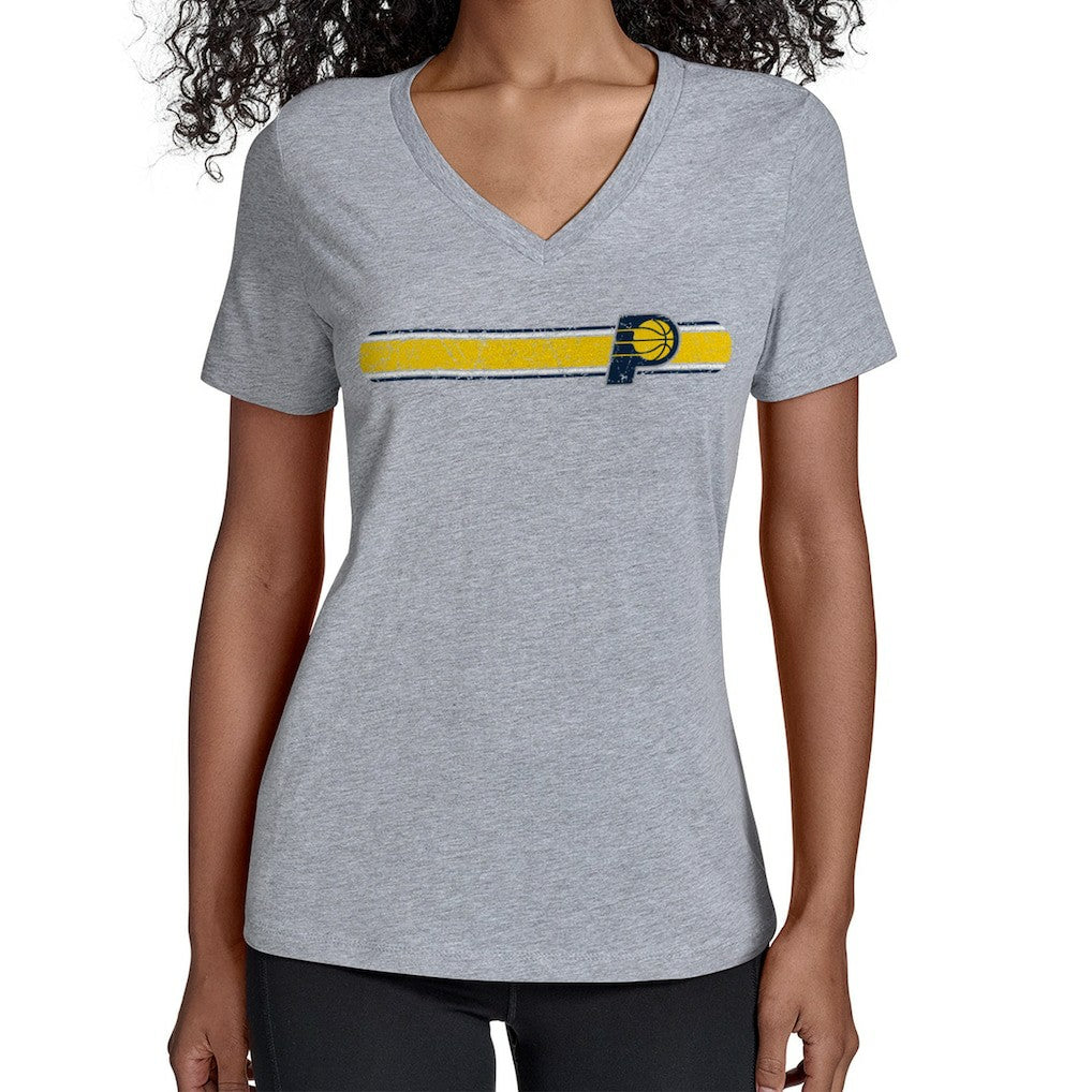 Indiana Pacers Starter Women's Team Stripe V-Neck T-Shirt - Gray outlet
