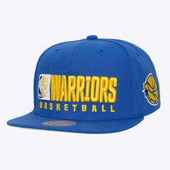 Golden State Warriors Hardwood Classics Old School Stacked Text Snapback Hat sale - Royal | Mitchell & Ness sale
