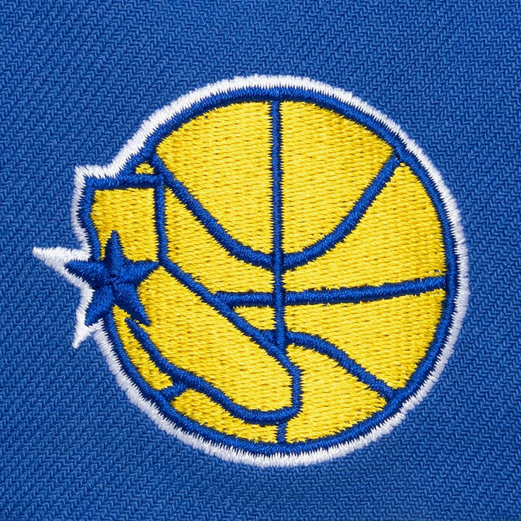 Golden State Warriors Hardwood Classics Old School Stacked Text Snapback Hat sale - Royal | Mitchell & Ness sale