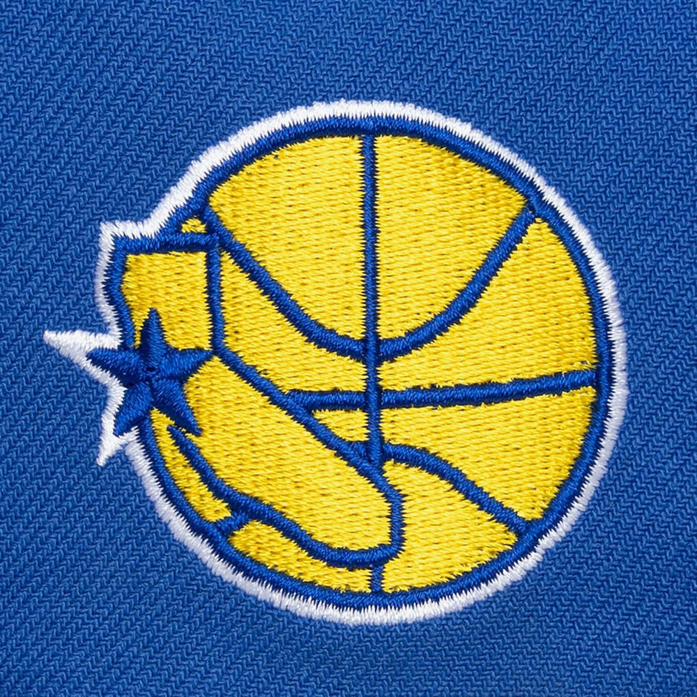 Golden State Warriors Hardwood Classics Old School Stacked Text Snapback Hat sale - Royal | Mitchell & Ness sale