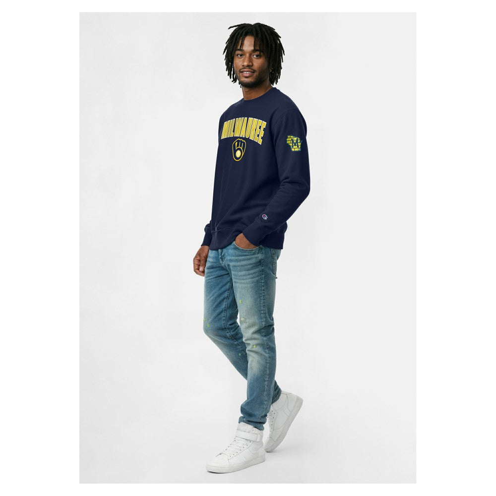 Milwaukee Brewers Champion Reverse Weave Chenille Sweatshirt - Navy