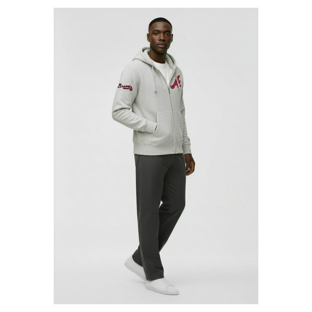 Atlanta Braves Champion Reverse Weave Chenille Full-Zip Hoodie - Gray