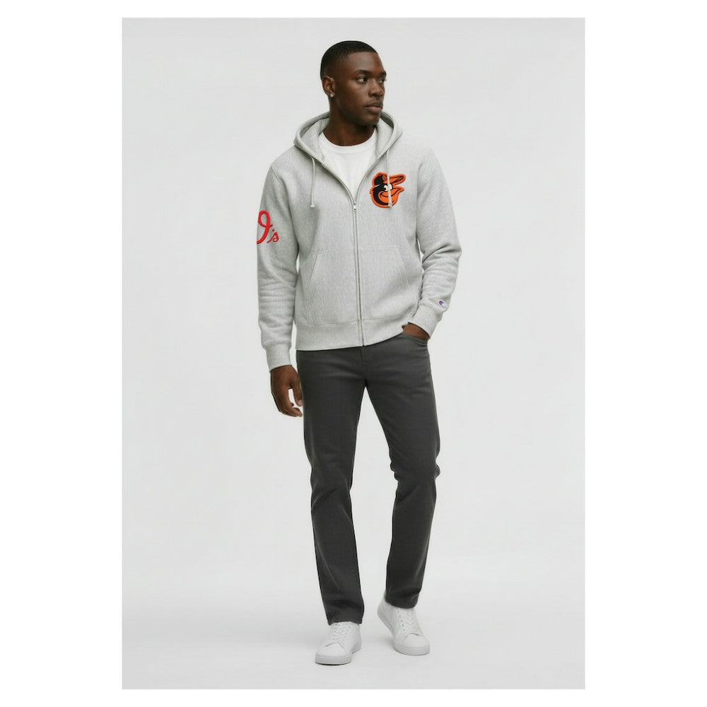 Baltimore Orioles Champion Reverse Weave Chenille Full-Zip Hoodie - Gray