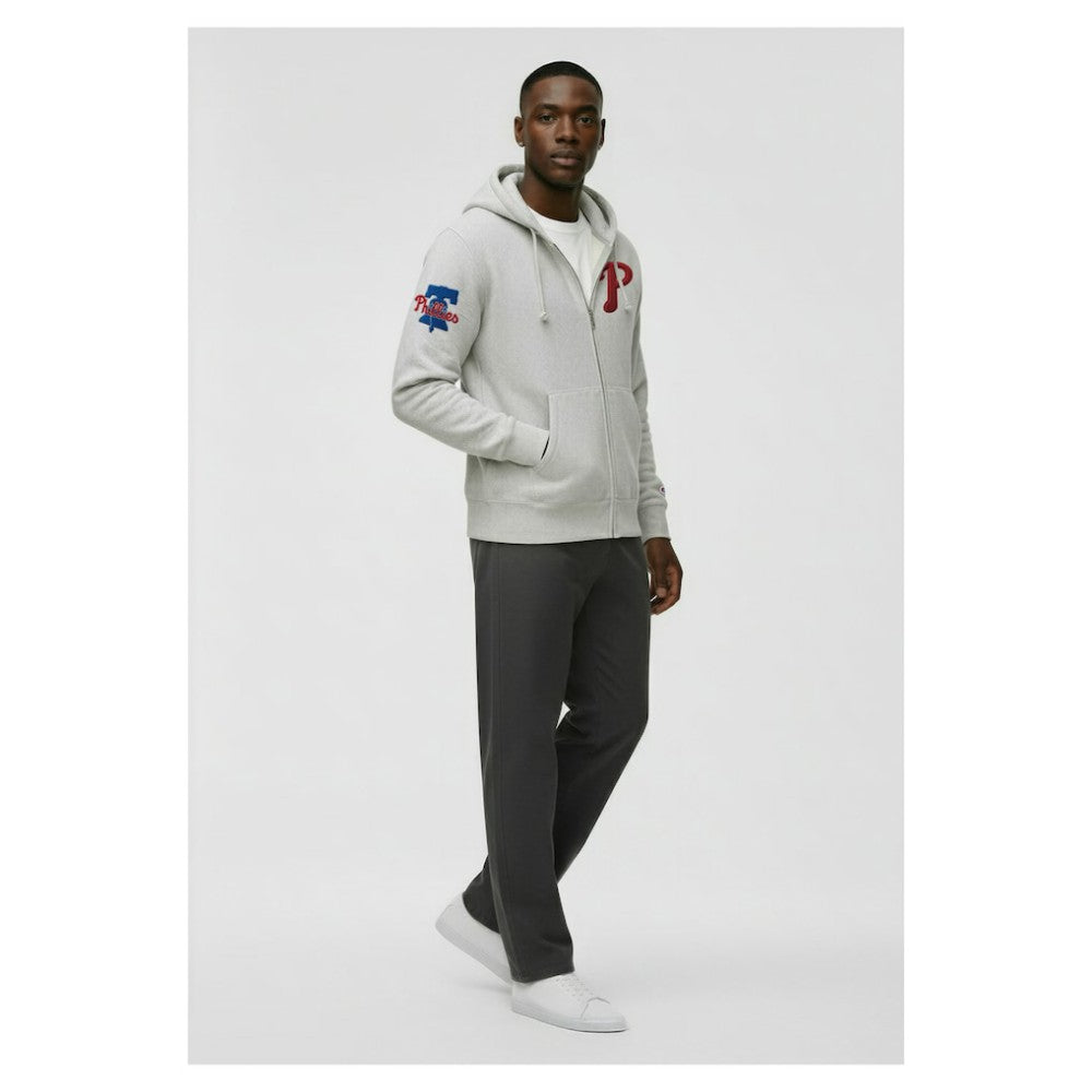 Philadelphia Phillies Champion Reverse Weave Chenille Full-Zip Hoodie - Gray