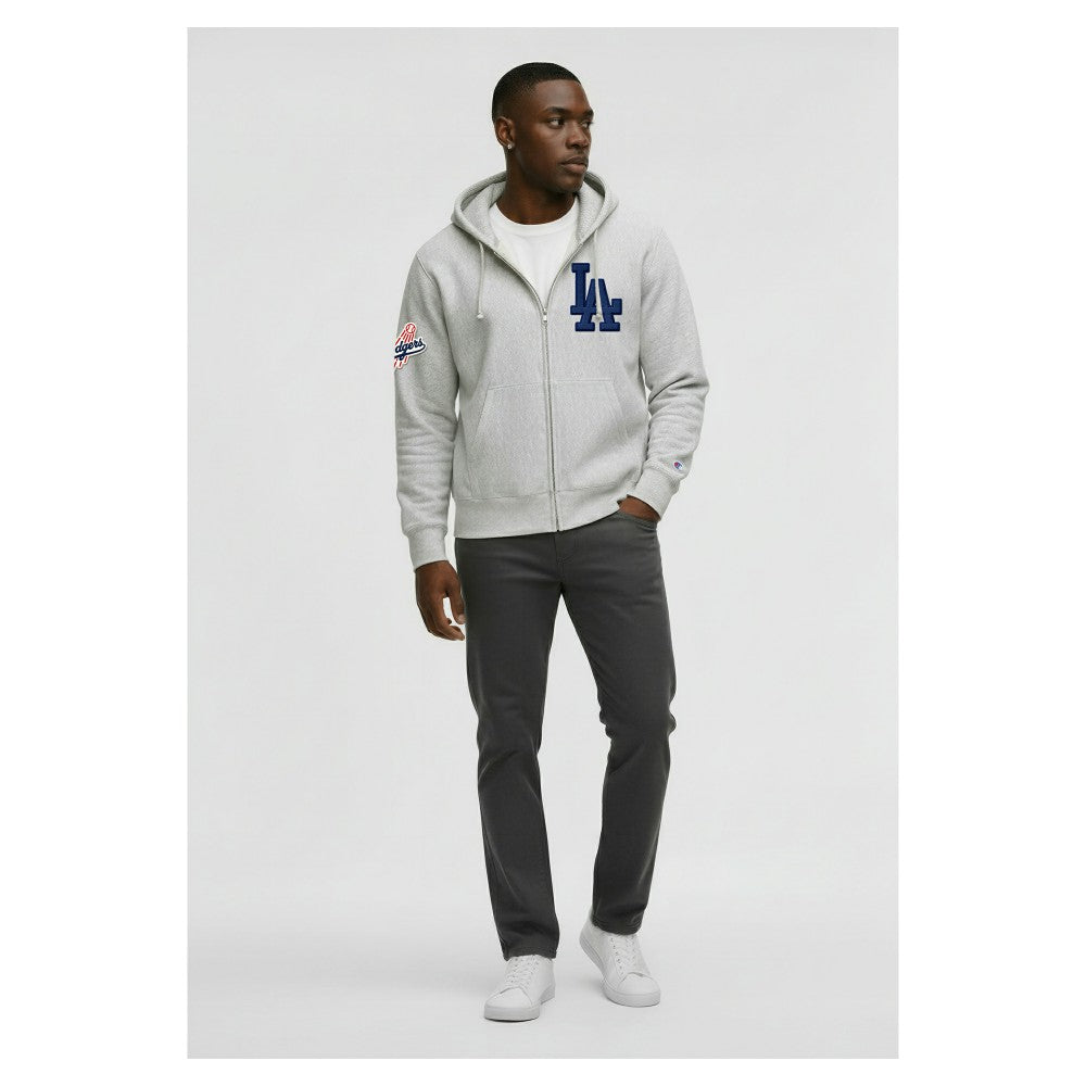 Los Angeles Dodgers Champion Reverse Weave Chenille Full-Zip Hoodie - Gray