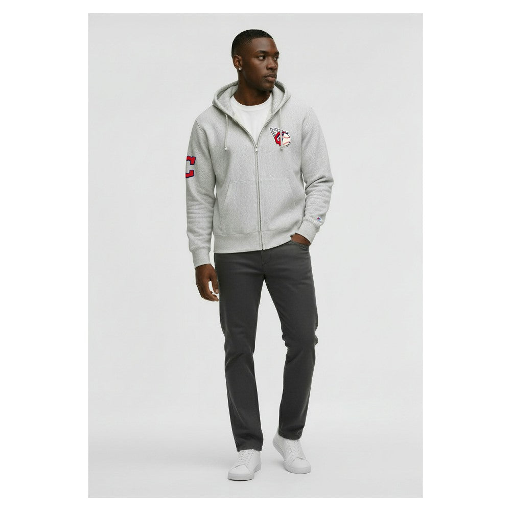 Cleveland Guardians Champion Reverse Weave Chenille Full-Zip Hoodie - Gray