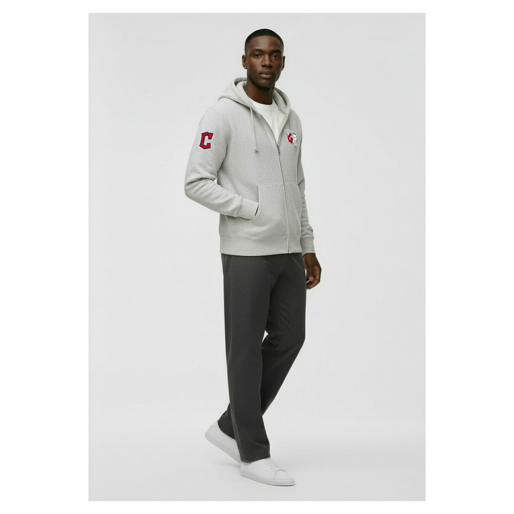 Cleveland Guardians Champion Reverse Weave Chenille Full-Zip Hoodie - Gray