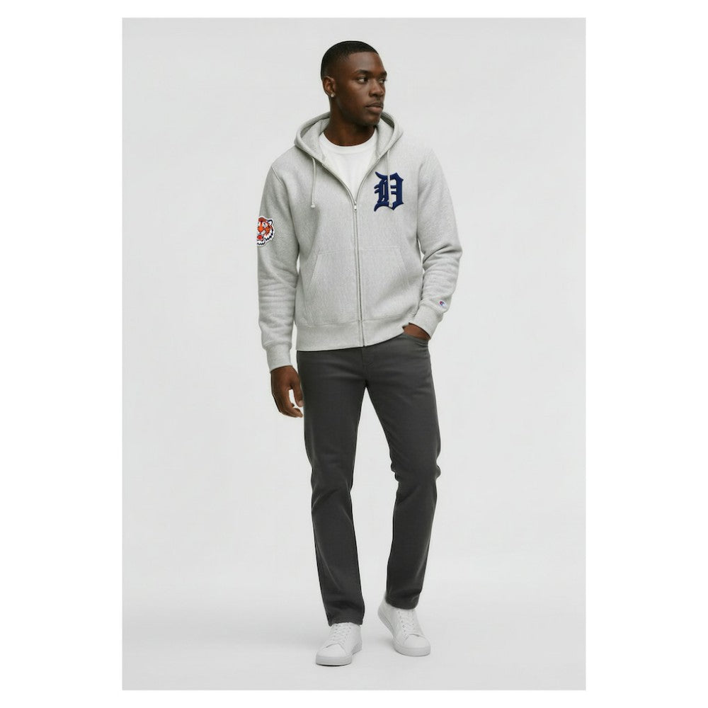 Detroit Tigers Champion Reverse Weave Chenille Full-Zip Hoodie - Gray