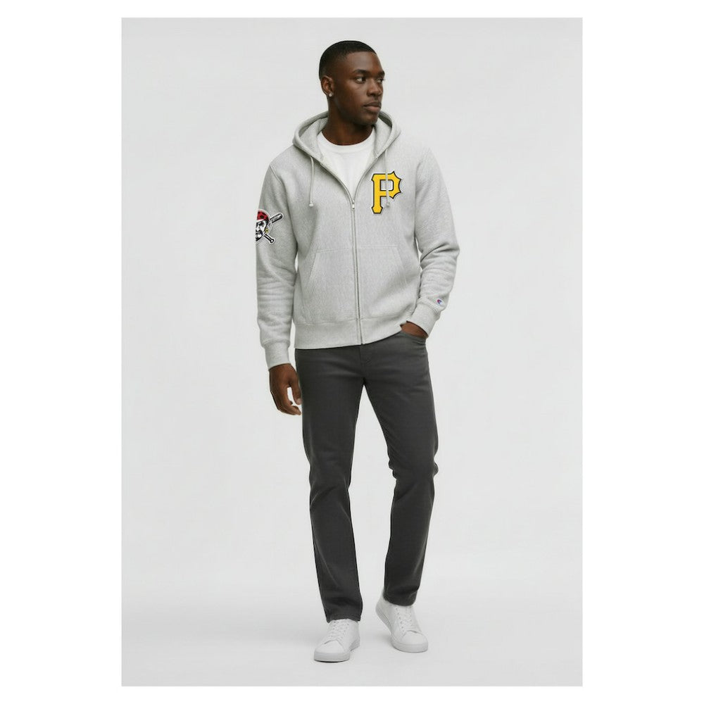 Pittsburgh Pirates Champion Reverse Weave Chenille Full-Zip Hoodie - Heather Gray