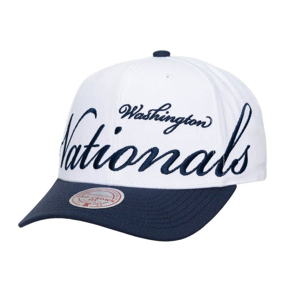 Washington Nationals Unisex XL Script Pro Crown Adjustable Hat - White/Navy | Mitchell & Ness