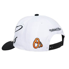 Baltimore Orioles Unisex XL Script Pro Crown Snapback Hat - White/Black | Mitchell & Ness
