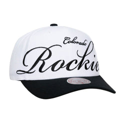 Colorado Rockies Unisex XL Script Pro Crown Snapback Hat - White/Black | Mitchell & Ness