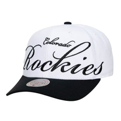 Colorado Rockies Unisex XL Script Pro Crown Snapback Hat - White/Black | Mitchell & Ness