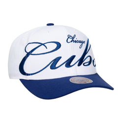 Chicago Cubs Unisex XL Script Pro Crown Snapback Hat - White/Royal | Mitchell & Ness