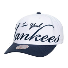 New York Yankees Unisex XL Script Pro Crown Adjustable Hat - White/Navy | Mitchell & Ness
