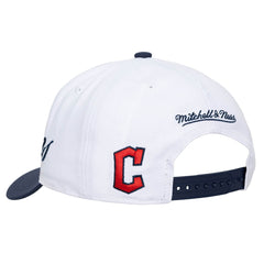 Cleveland Guardians Unisex XL Script Pro Crown Snapback Hat - White/Navy | Mitchell & Ness