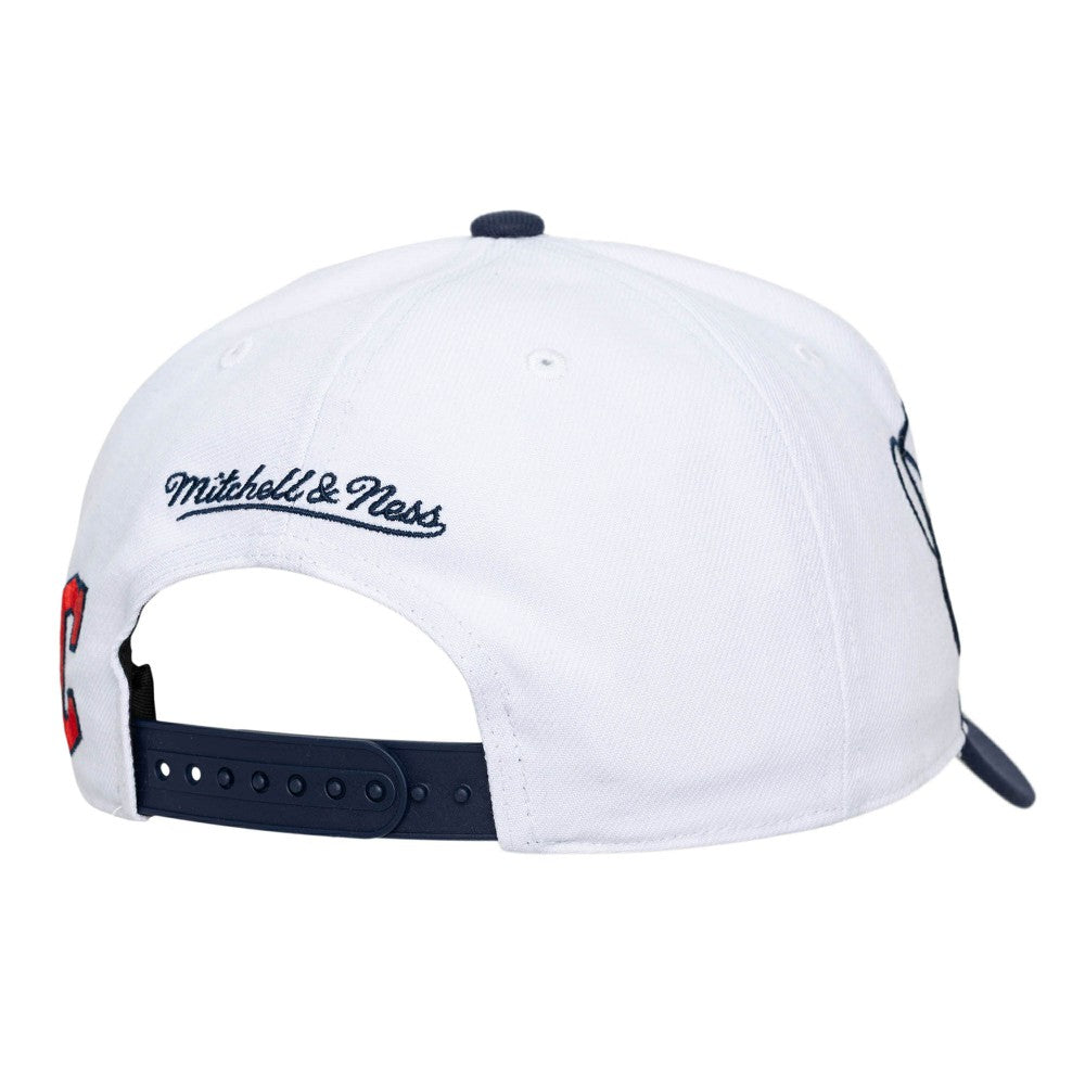 Cleveland Guardians Unisex XL Script Pro Crown Snapback Hat - White/Navy | Mitchell & Ness