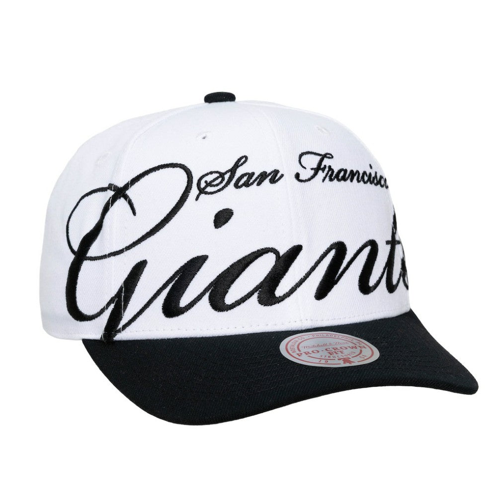San Francisco Giants Unisex XL Script Pro Crown Adjustable Hat - White/Black | Mitchell & Ness