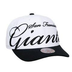 San Francisco Giants Unisex XL Script Pro Crown Adjustable Hat - White/Black | Mitchell & Ness